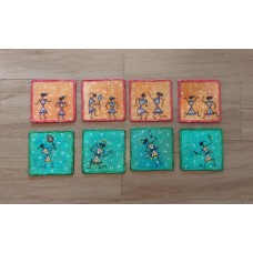 Jute tea coasters with warli design (Colour)